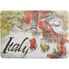 A Choice Italian themed paper placemat with a watercolor painting of Italy and the word Italy.