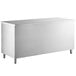 A white rectangular stainless steel cabinet with sliding doors and a midshelf.