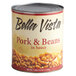 A case of 6 Bella Vista #10 cans of pork and beans with a label on one can.