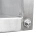 A close-up of a stainless steel corner with a bolt and nut.