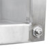 A close-up of a stainless steel metal corner with a bolt and nut.