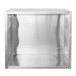 A silver rectangular box with a white surface and a clear glass top.