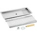 A stainless steel Regency flush mount beer drip tray with a metal grate and screws.