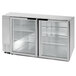 A Beverage-Air stainless steel back bar refrigerator with glass doors.