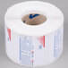 A Globe E12 Safe Handling label roll with white paper and red and blue stickers.