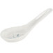 A white Thunder Group Chinese soup spoon with blue and white bamboo design.
