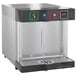 A silver and black stainless steel Hoshizaki countertop water dispenser with four water options.