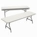 A Lifetime almond rectangular plastic folding table on a white background.