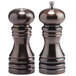 A Chef Specialties salt and pepper shaker set with a black finish.