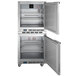 A stainless steel Beverage-Air undercounter freezer and refrigerator with two doors open.