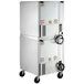 A white Beverage-Air undercounter refrigerator with wheels and left hinged doors.
