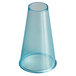 A clear plastic cone-shaped cup with a white and blue cap on top.