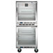 A Beverage-Air stainless steel undercounter refrigerator with two glass doors and two shelves.