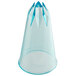 A clear plastic cone with blue trim.