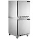 Two Beverage-Air stainless steel undercounter refrigerators on wheels.