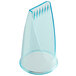 A clear plastic cone shaped container with a blue handle.