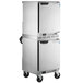 A stainless steel Beverage-Air undercounter freezer on wheels.