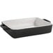 A black rectangular Front of the House stoneware ovenware dish.