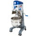 A Vollrath commercial floor mixer with blue and silver parts.