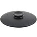 A black round stoneware lid with a round button.