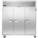 A Traulsen G Series reach-in refrigerator with three doors.