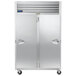 A large silver Traulsen G Series reach-in refrigerator with right / left hinged doors.