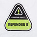 Cordova white microporous coveralls with hood in packaging with a green and black triangle sticker.