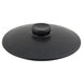 A black stoneware lid with a round cap.