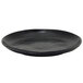A black porcelain plate with a rim on it.