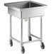 A Regency stainless steel sink on wheels with a square top.