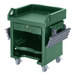 A green Cambro Versa cart with heavy duty casters and dual tray rails.