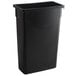 A black plastic Carlisle Trimline rectangular trash can with a lid.