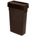 A brown rectangular Carlisle Trimline trash can with a lid.