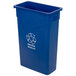 A blue Carlisle Trimline rectangular recycle bin with a lid and recycle symbol.