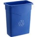 A blue Carlisle Trimline recycle bin with a recycle symbol on it.