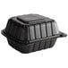 A black Ecopax plastic hinged take-out container with one compartment.