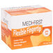 A white box of Medique Medi-First Woven Fingertip Bandages with orange and white text.