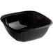 A black square Fineline plastic bowl with a black lid.