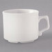 A Tuxton eggshell white tea cup with a large handle.