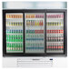 A Beverage-Air MarketMax white glass door refrigerator filled with a variety of beverages.