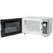 A Panasonic stainless steel commercial microwave oven with a door open.