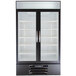 A black Beverage-Air MarketMax glass door refrigerator.