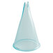A clear cone shaped plastic container with a lid.