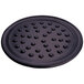 An American Metalcraft hard coat anodized aluminum pizza pan with nibs, a black circular object with holes.