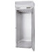 A Beverage-Air stainless steel roll-in refrigerator with a solid door open.