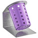 A violet perforated plastic cylinder in a stainless steel Steril-Sil flatware organizer.