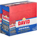 A case of 144 David Roasted Salted Whole Sunflower Seeds 1.5 oz. pouches.