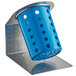 A blue perforated plastic cylinder in a metal stand.