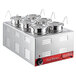 An Avantco countertop food warmer with six silver pots inside.
