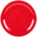 A close-up of a red Carlisle Dallas Ware melamine plate.
